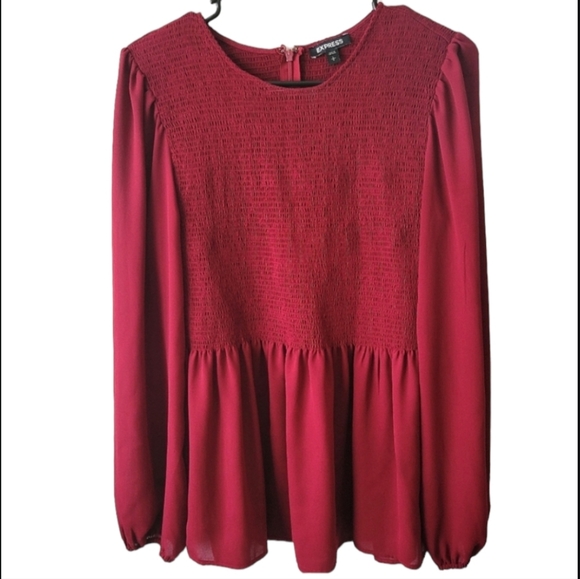 Express Tops - Express Willowy Burgundy Boho Blouse Smocked Chest. Size L.